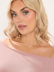 Yours Curve Pink Off Shoulder Sweatshirt & Wide Leg Joggers Set - Image 3 of 6