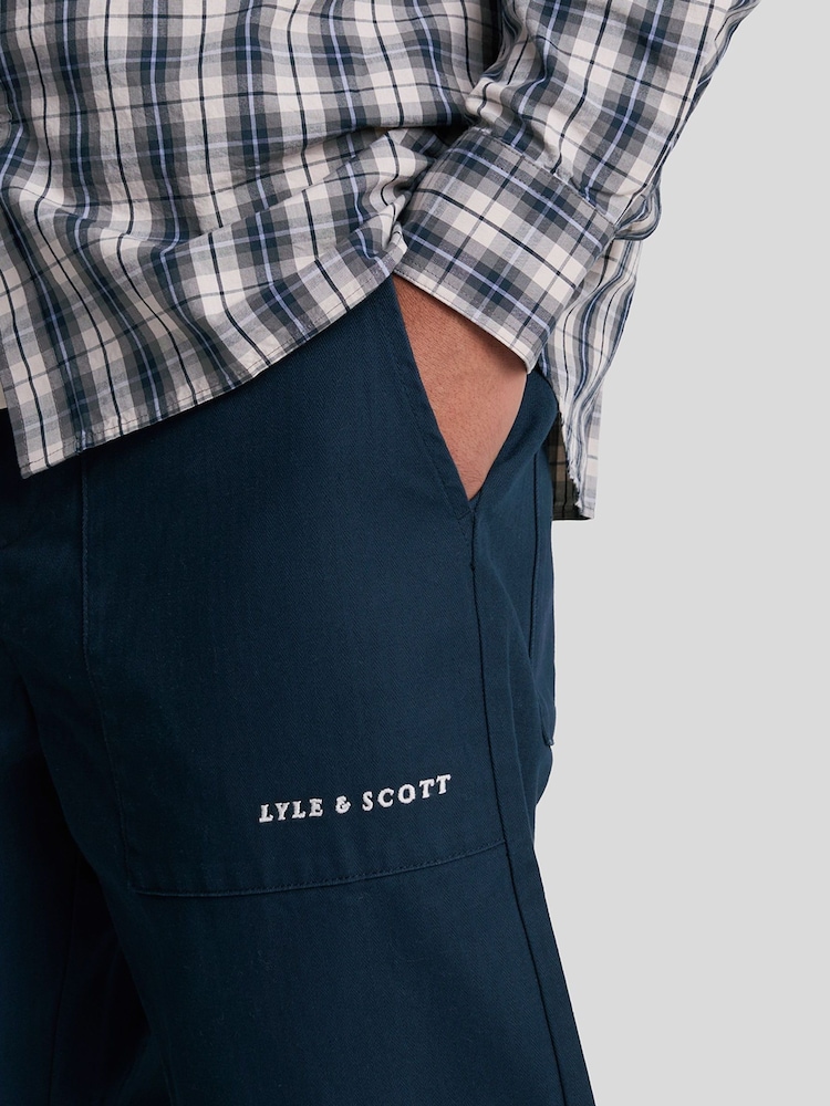 Lyle & Scott Blue Tapered Large Pocket 100% Cotton Trousers - Image 2 of 5