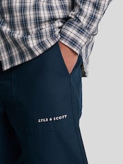 Lyle & Scott Blue Tapered Large Pocket 100% Cotton Trousers - Image 4 of 5