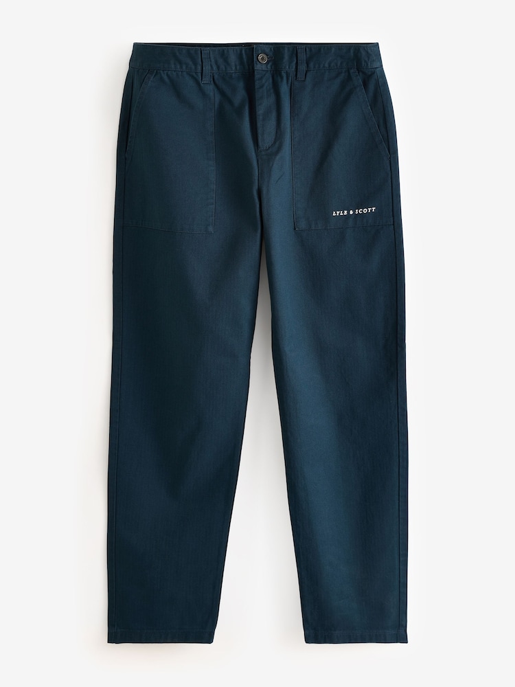 Lyle & Scott Blue Tapered Large Pocket 100% Cotton Trousers - Image 5 of 5