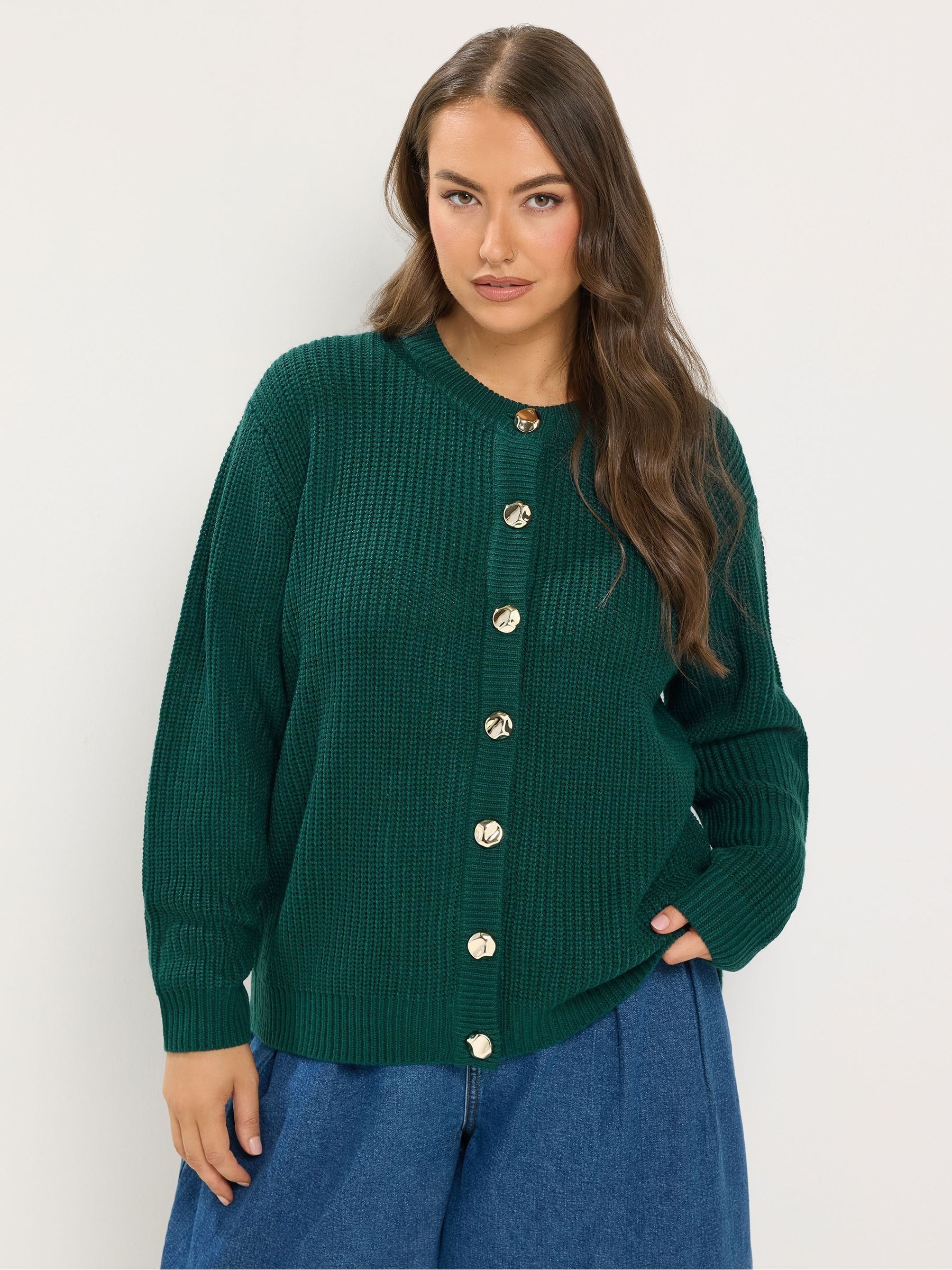 Yours Women's Dark Green Metal Button Knitted Cardigan In | Size: 26/28 - Image 2