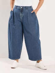 Yours Curve Blue Pleated Barrel Jeans - Image 1 of 6