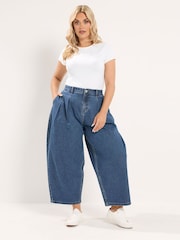 Yours Curve Blue Pleated Barrel Jeans - Image 2 of 6