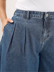 Yours Curve Blue Pleated Barrel Jeans - Image 4 of 6