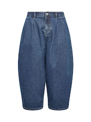 Yours Curve Blue Pleated Barrel Jeans - Image 5 of 6