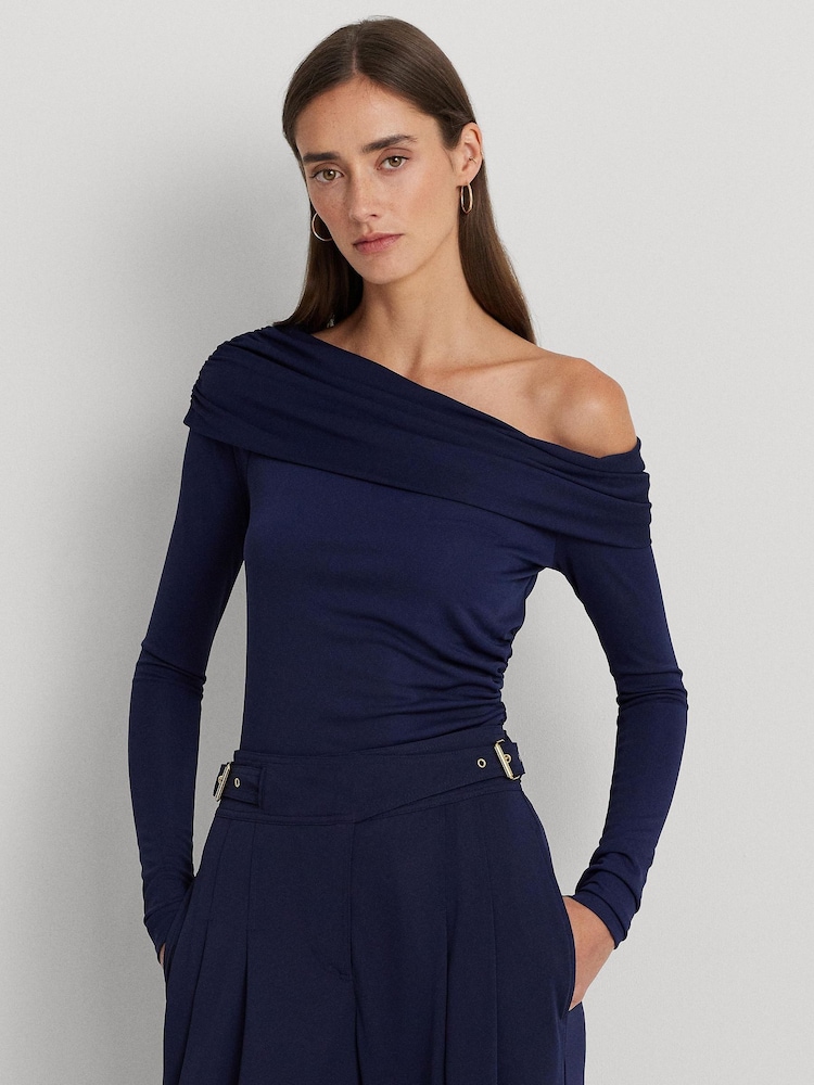 Lauren Ralph Lauren Navy Blue Radriana Jersey Off Shoulder Top - Image 1 of 8