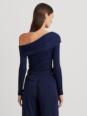Lauren Ralph Lauren Navy Blue Radriana Jersey Off Shoulder Top - Image 2 of 8