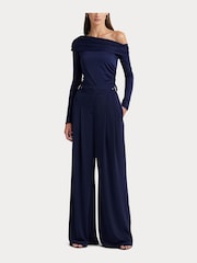 Lauren Ralph Lauren Navy Blue Radriana Jersey Off Shoulder Top - Image 4 of 8