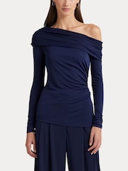 Lauren Ralph Lauren Navy Blue Radriana Jersey Off Shoulder Top - Image 5 of 8