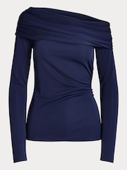 Lauren Ralph Lauren Navy Blue Radriana Jersey Off Shoulder Top - Image 8 of 8