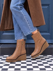 Novo Taupe Brown Jenna Mid Wedge Casual Ankle Boots - Image 1 of 6