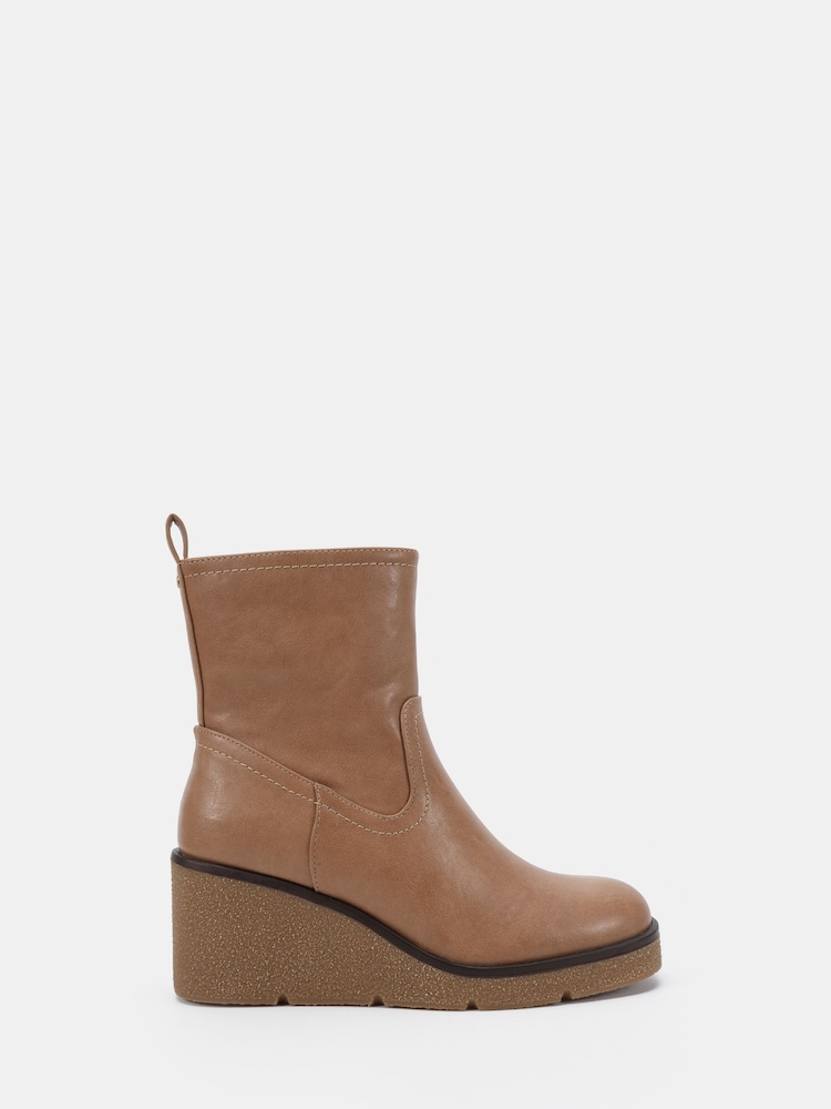 Novo Taupe Brown Jenna Mid Wedge Casual Ankle Boots - Image 2 of 6
