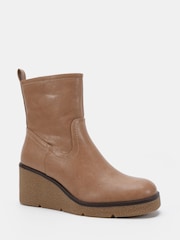 Novo Taupe Brown Jenna Mid Wedge Casual Ankle Boots - Image 3 of 6