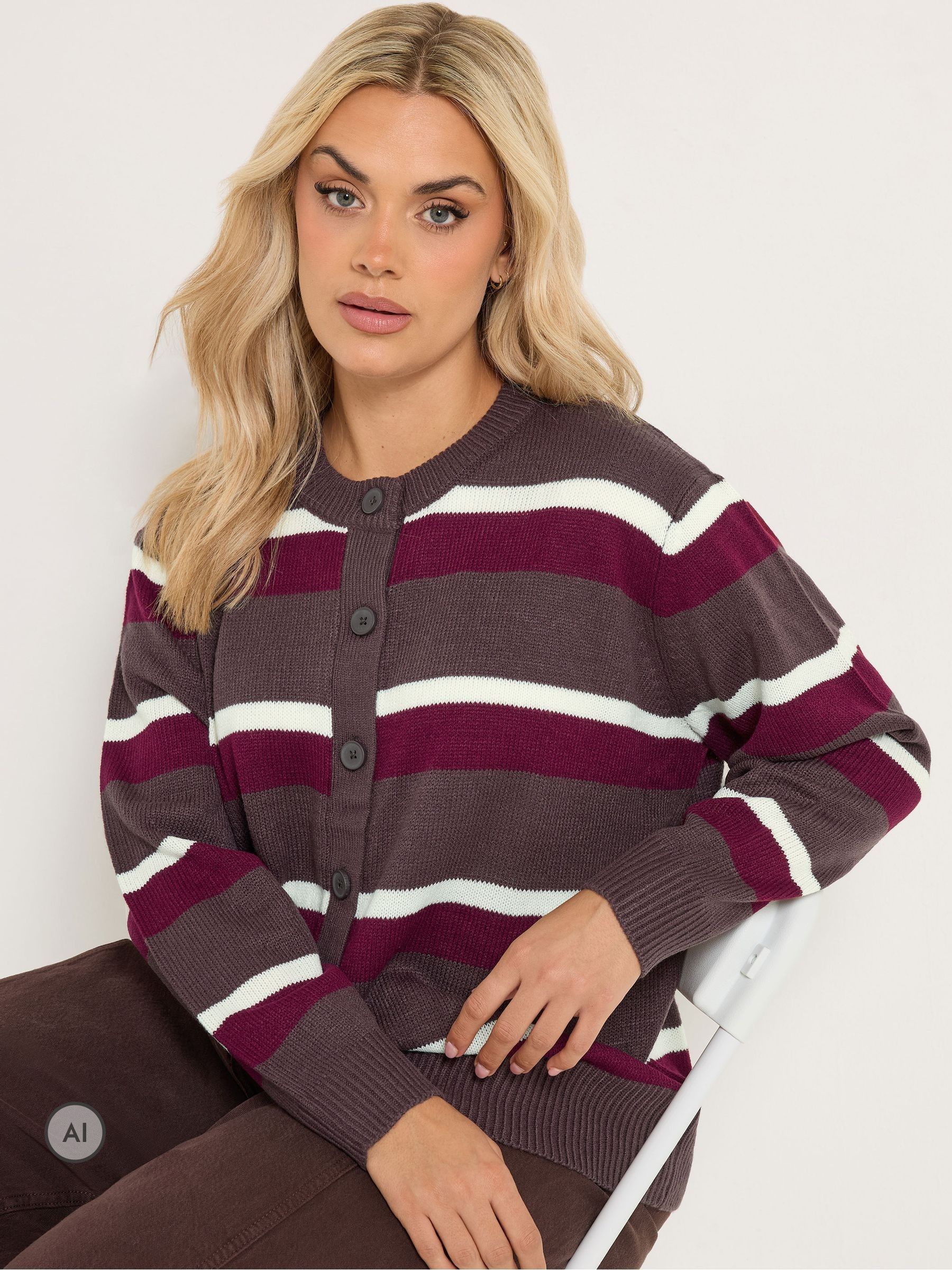 Yours Curve Women's Brown Stripe Cardigan - Image 1