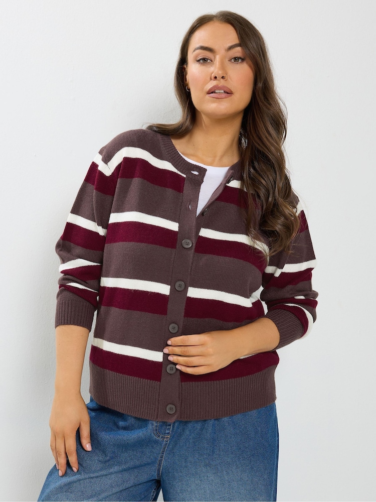 Yours Curve Brown Stripe Cardigan - Image 1 of 7 Yours Curve Brown Stripe Cardigan - Image 1 of 7