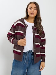 Yours Curve Brown Stripe Cardigan - Image 2 of 7