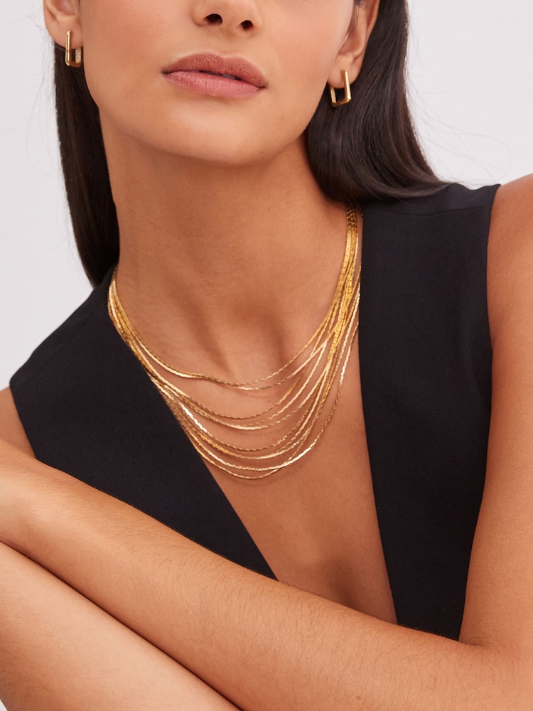 Gold Tone Layered Snake Chain Necklace - Image 2 of 5