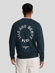 Lyle & Scott Navy Blue Tartan Heritage Graphic 100% Cotton Sweatshirt - Image 2 of 5