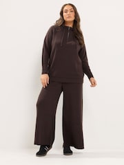 Yours Curve Brown Limited Wide Leg Knitted Trousers - Image 1 of 6