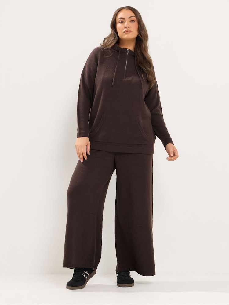Yours Curve Brown Limited Wide Leg Knitted Trousers - Image 1 of 6