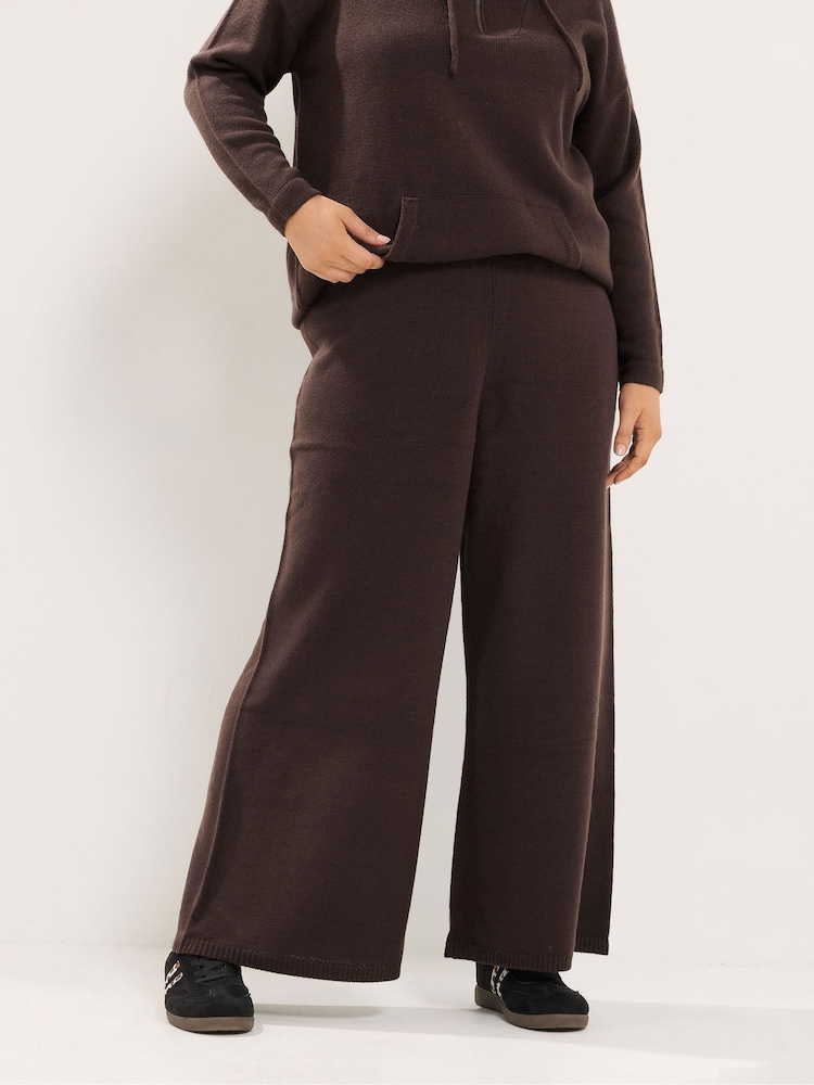 Yours Curve Brown Limited Wide Leg Knitted Trousers - Image 2 of 6