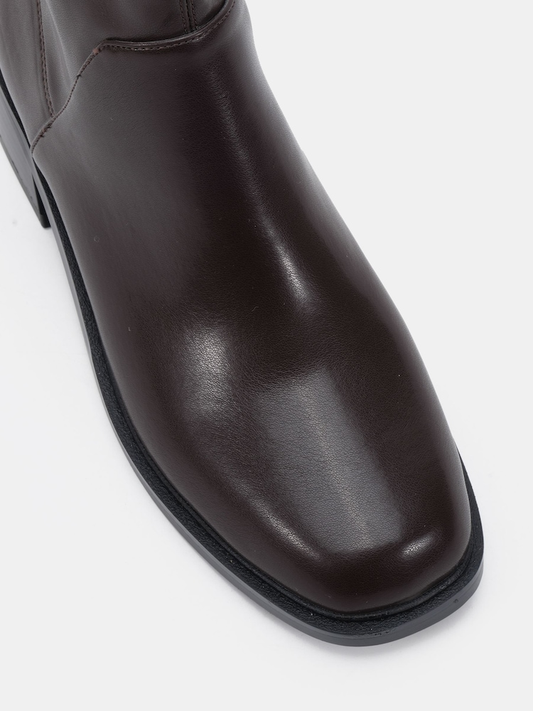 Novo Brown Wide Fit Danni Flat Stretch Zip Square Toe Ankle Boots - Image 6 of 6