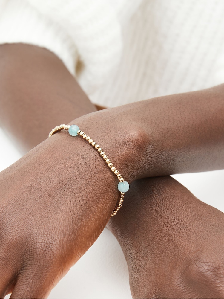 Gold/Silver Plated Sterling Silver Semi Precious Stone Beaded Stretch Bracelet - Image 2 of 9
