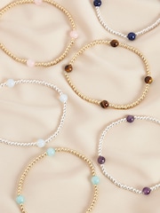 Gold/Silver Plated Sterling Silver Semi Precious Stone Beaded Stretch Bracelet - Image 3 of 9