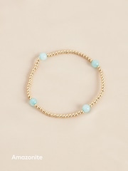 Gold/Silver Plated Sterling Silver Semi Precious Stone Beaded Stretch Bracelet - Image 5 of 9
