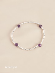 Gold/Silver Plated Sterling Silver Semi Precious Stone Beaded Stretch Bracelet - Image 6 of 9