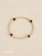 Gold/Silver Plated Sterling Silver Semi Precious Stone Beaded Stretch Bracelet - Image 8 of 9