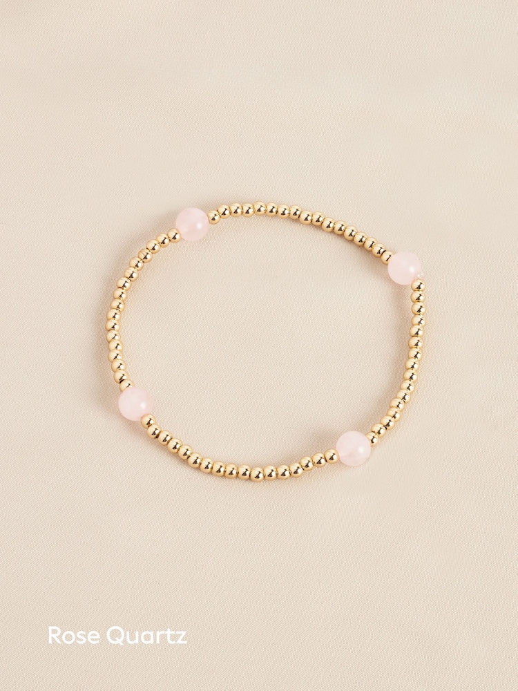 Gold/Silver Plated Sterling Silver Semi Precious Stone Beaded Stretch Bracelet - Image 9 of 9