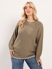Yours Curve Brown Contrast Waffle Jumper - Image 1 of 6