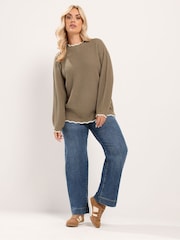 Yours Curve Brown Contrast Waffle Jumper - Image 2 of 6