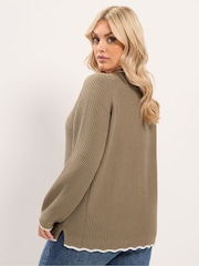 Yours Curve Brown Contrast Waffle Jumper - Image 3 of 6