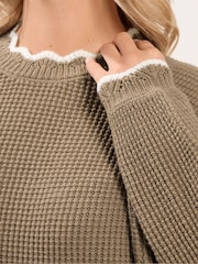 Yours Curve Brown Contrast Waffle Jumper - Image 4 of 6
