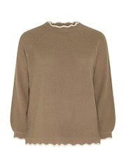 Yours Curve Brown Contrast Waffle Jumper - Image 5 of 6