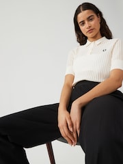 Fred Perry Womens Sheer Knitted Ecru White Polo Shirt - Image 1 of 6
