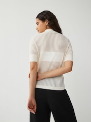 Fred Perry Womens Sheer Knitted Ecru White Polo Shirt - Image 2 of 6