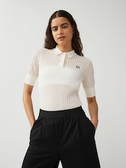 Fred Perry Womens Sheer Knitted Ecru White Polo Shirt - Image 4 of 6