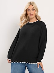 Yours Curve Black Contrast Waffle Jumper - Image 1 of 6