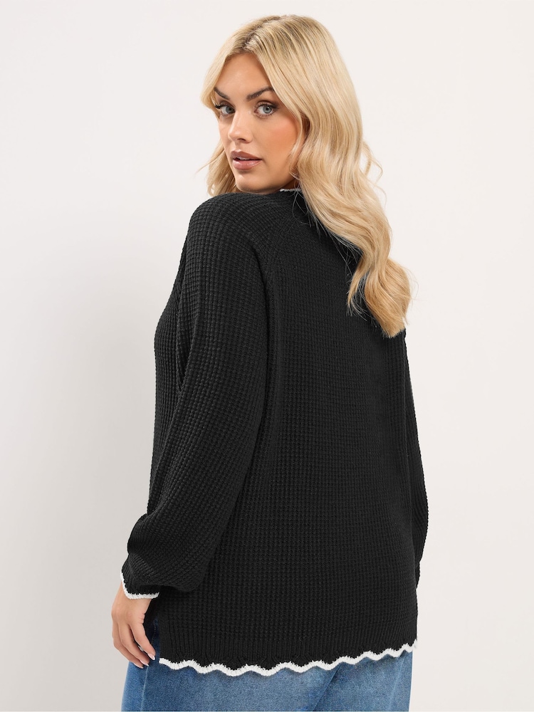 Yours Curve Black Contrast Waffle Jumper - Image 2 of 6 Yours Curve Black Contrast Waffle Jumper - Image 2 of 6