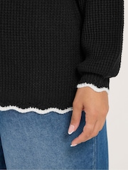 Yours Curve Black Contrast Waffle Jumper - Image 4 of 6