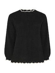 Yours Curve Black Contrast Waffle Jumper - Image 5 of 6