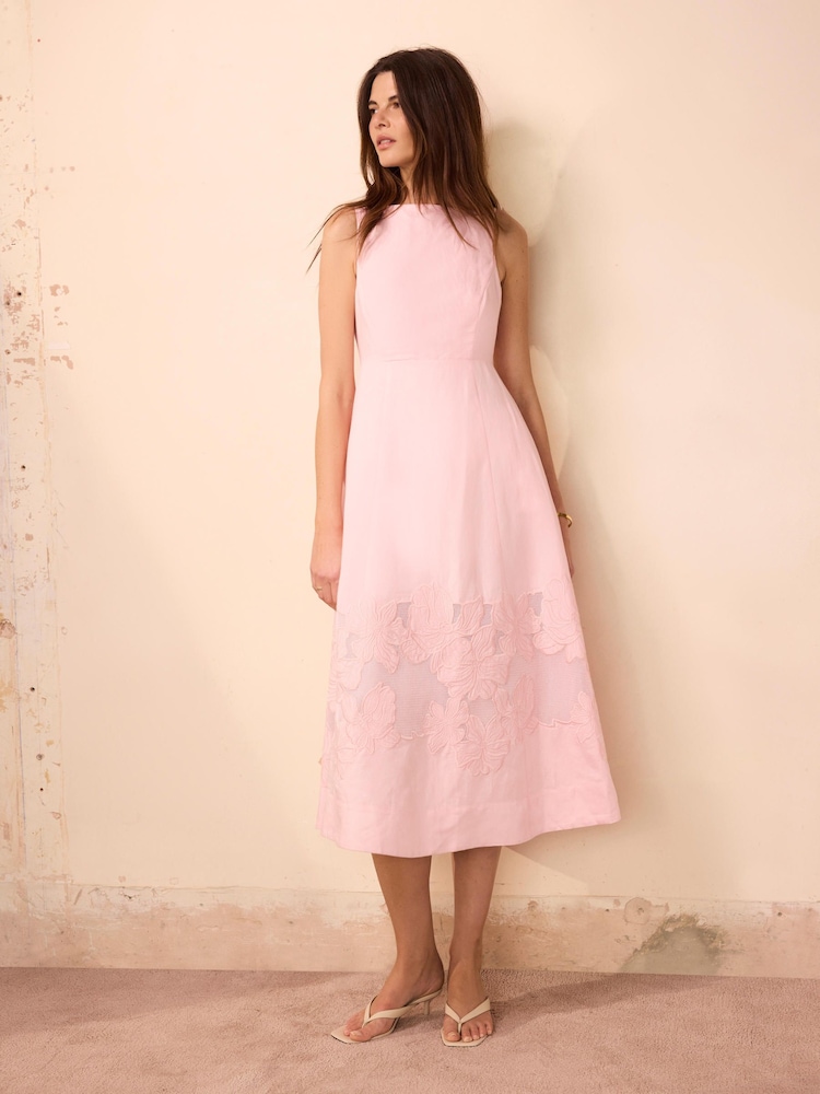 Mint Velvet Pink Linen Blend Lace Midi Dress - Image 1 of 8