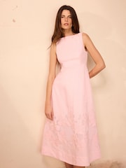 Mint Velvet Pink Linen Blend Lace Midi Dress - Image 3 of 8