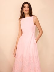 Mint Velvet Pink Linen Blend Lace Midi Dress - Image 6 of 8