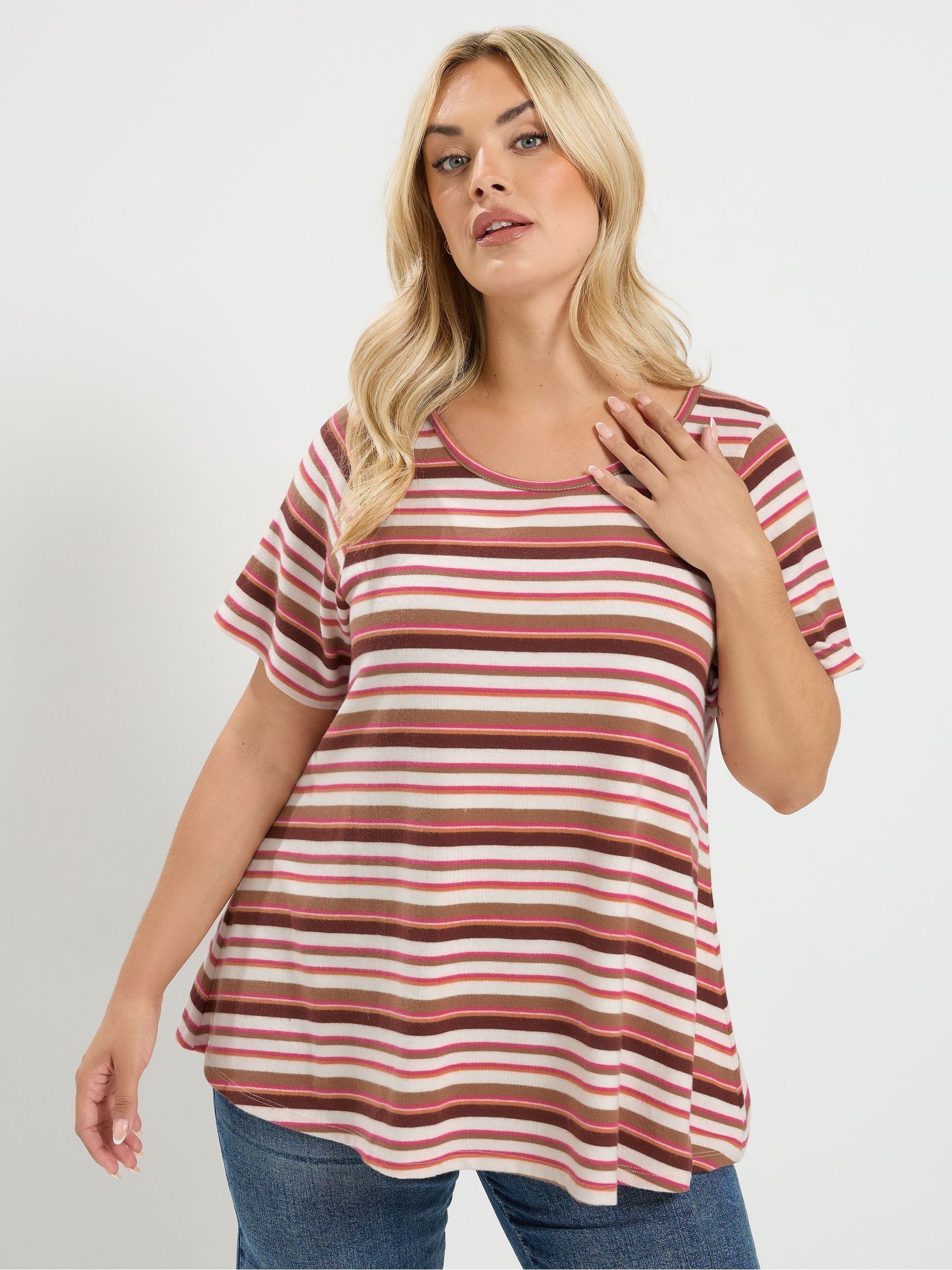 Yours Women's Brown Curve Stripe Ribbed Top - Image 7