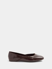 Yours Curve Brown Wide Fit Croc Square Toe Ballet Pumps - Image 1 of 3