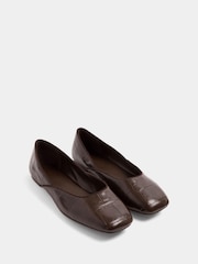 Yours Curve Brown Wide Fit Croc Square Toe Ballet Pumps - Image 2 of 3